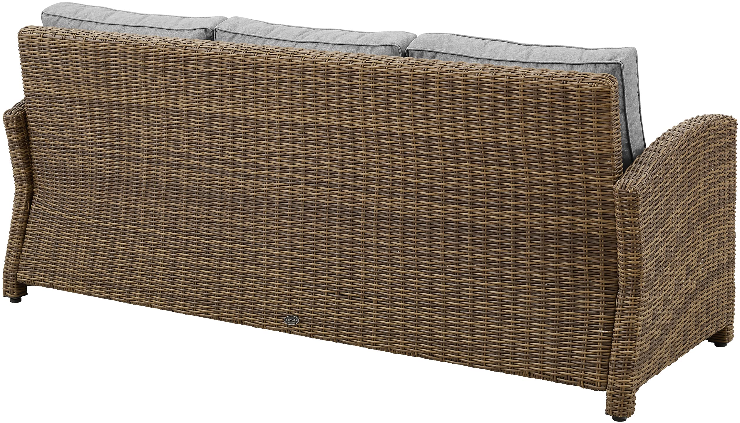 Crosley Furniture Bradenton Wicker Outdoor Sofa, 3-Person Patio Couch for Porch, Deck, Backyard, Brown with Gray Cushions