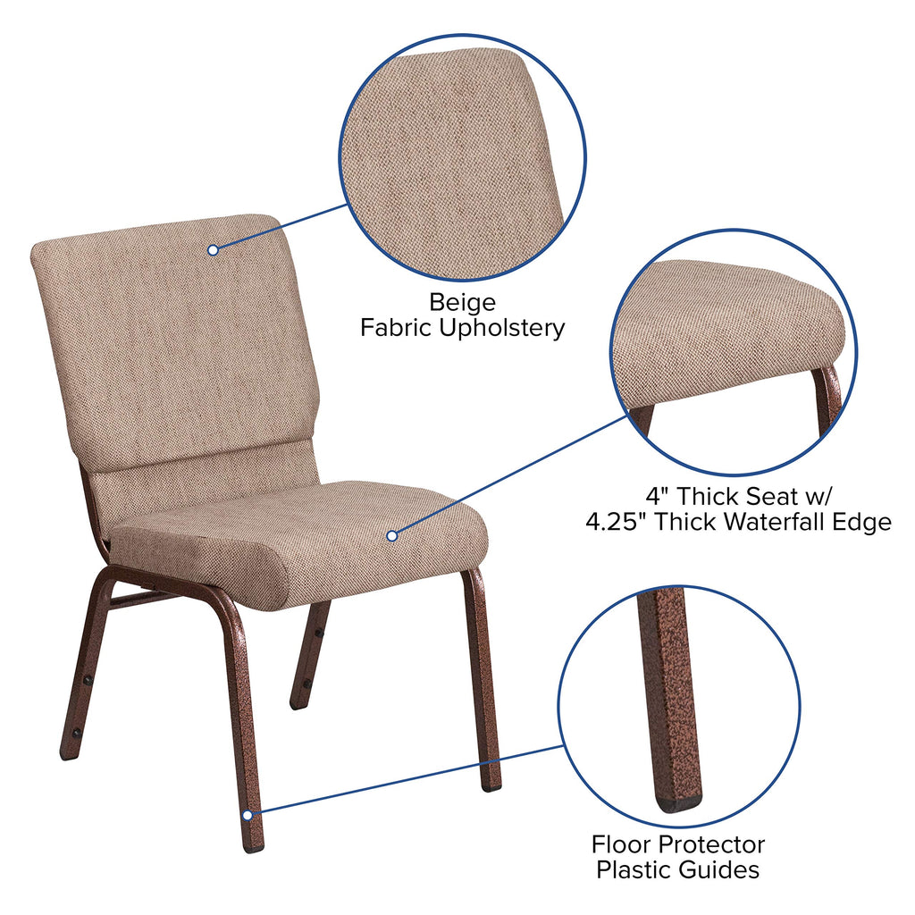Flash Furniture Hercules Series 18.5''W Stacking Church Chair In Beige Fabric - Copper Vein Frame