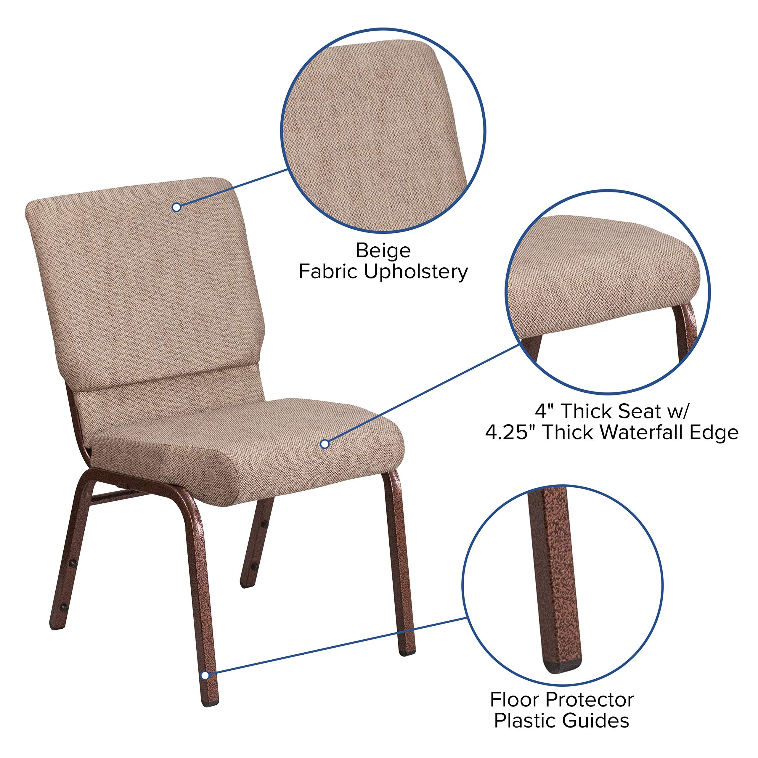 Flash Furniture Hercules Series 18.5''W Stacking Church Chair In Beige Fabric - Copper Vein Frame