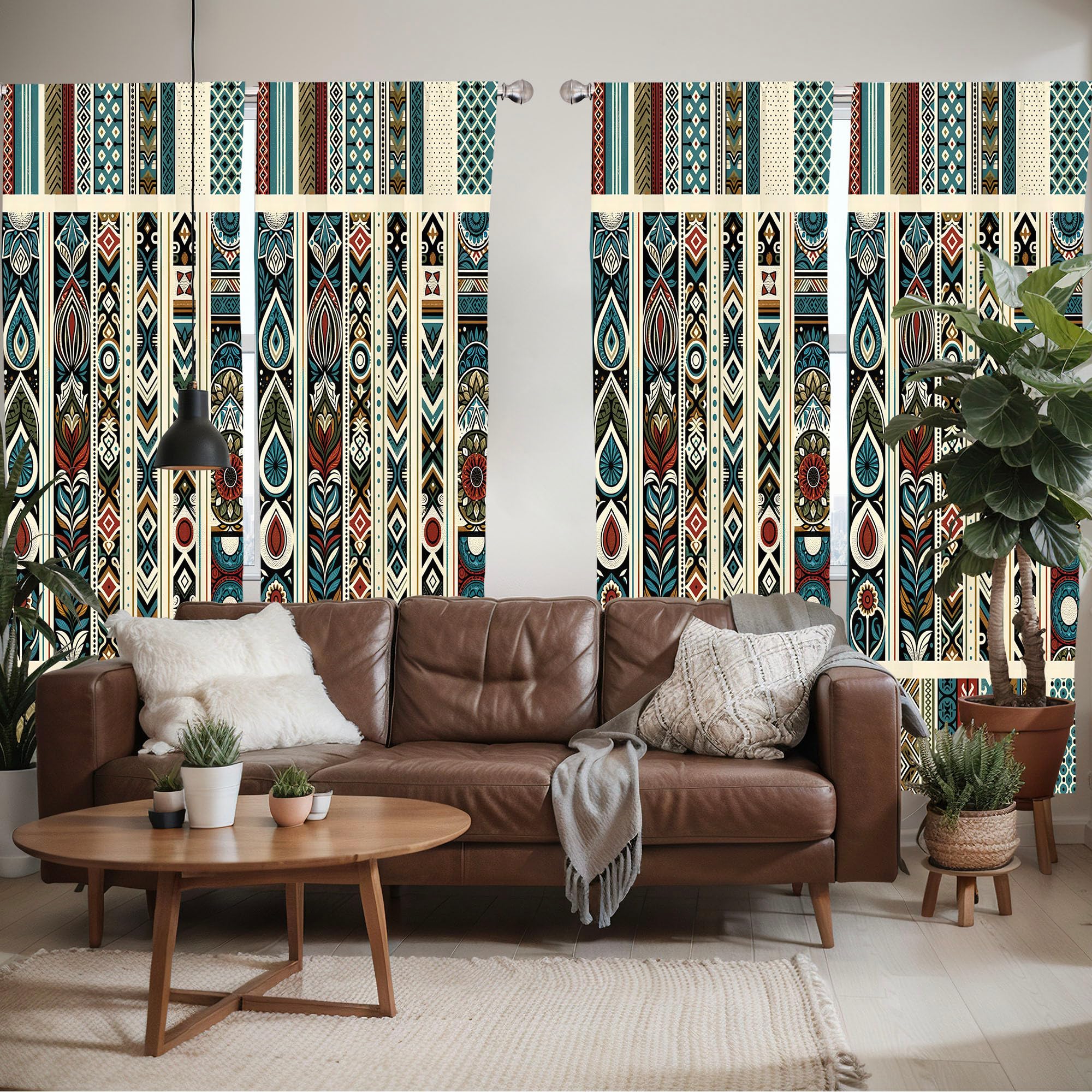 Ambesonne Bohemian Window Curtains Pack Of 2, Modern Ethnic Themed Ornaments With Southwestern Inspirations, Lightweight Set Wit