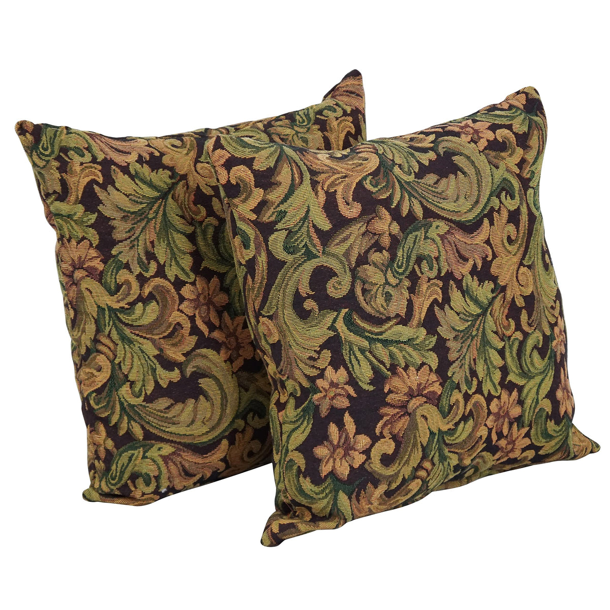 Blazing Needles 17-Inch Tapestry Throw Pillow, Brown Damask 2 Count