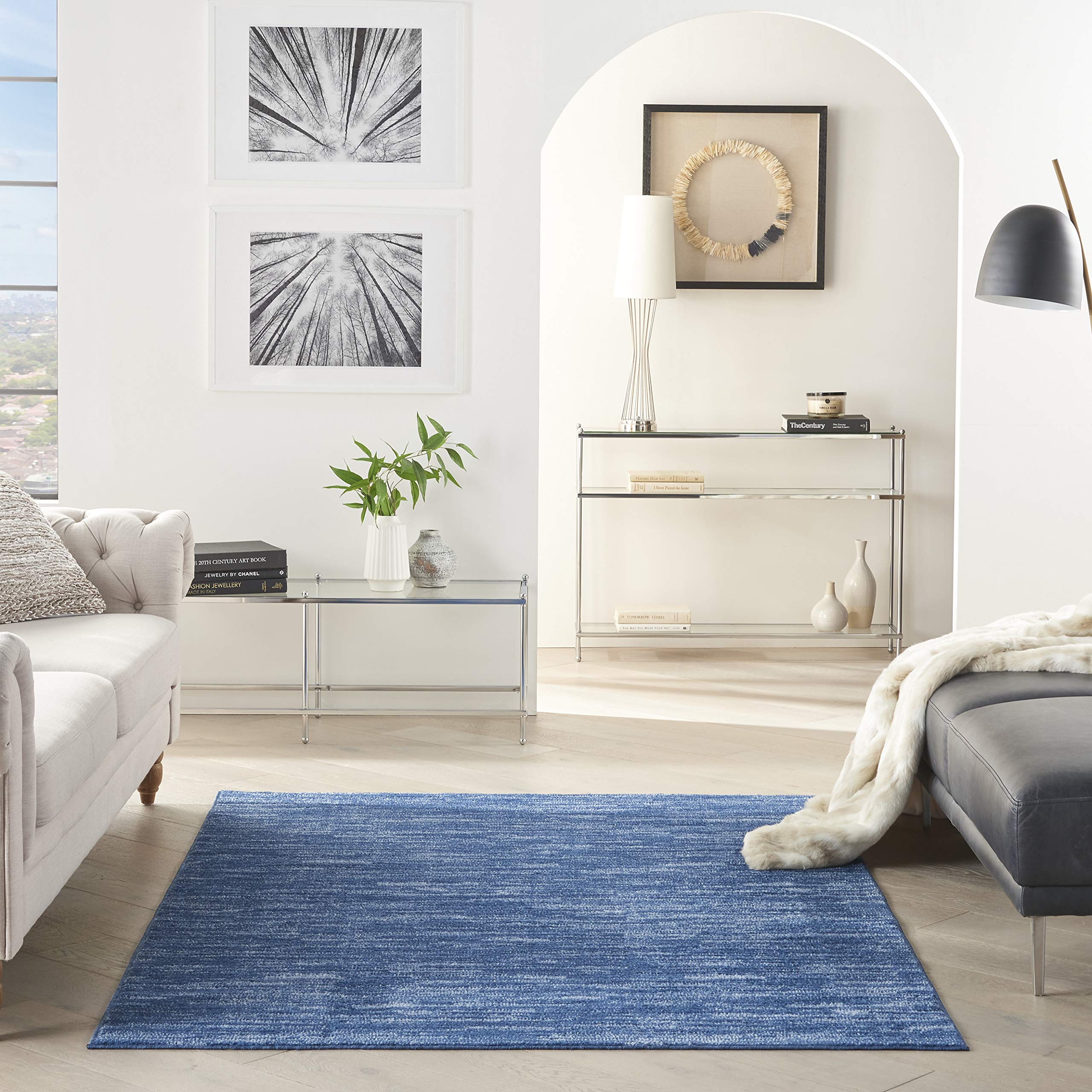 Nourison Essentials Indoor/Outdoor Navy Blue 4' X 6' Area Rug, Easy -Cleaning, Non Shedding, Bed Room, Living Room, Dining Room, Backyard, Deck, Patio (4X6)