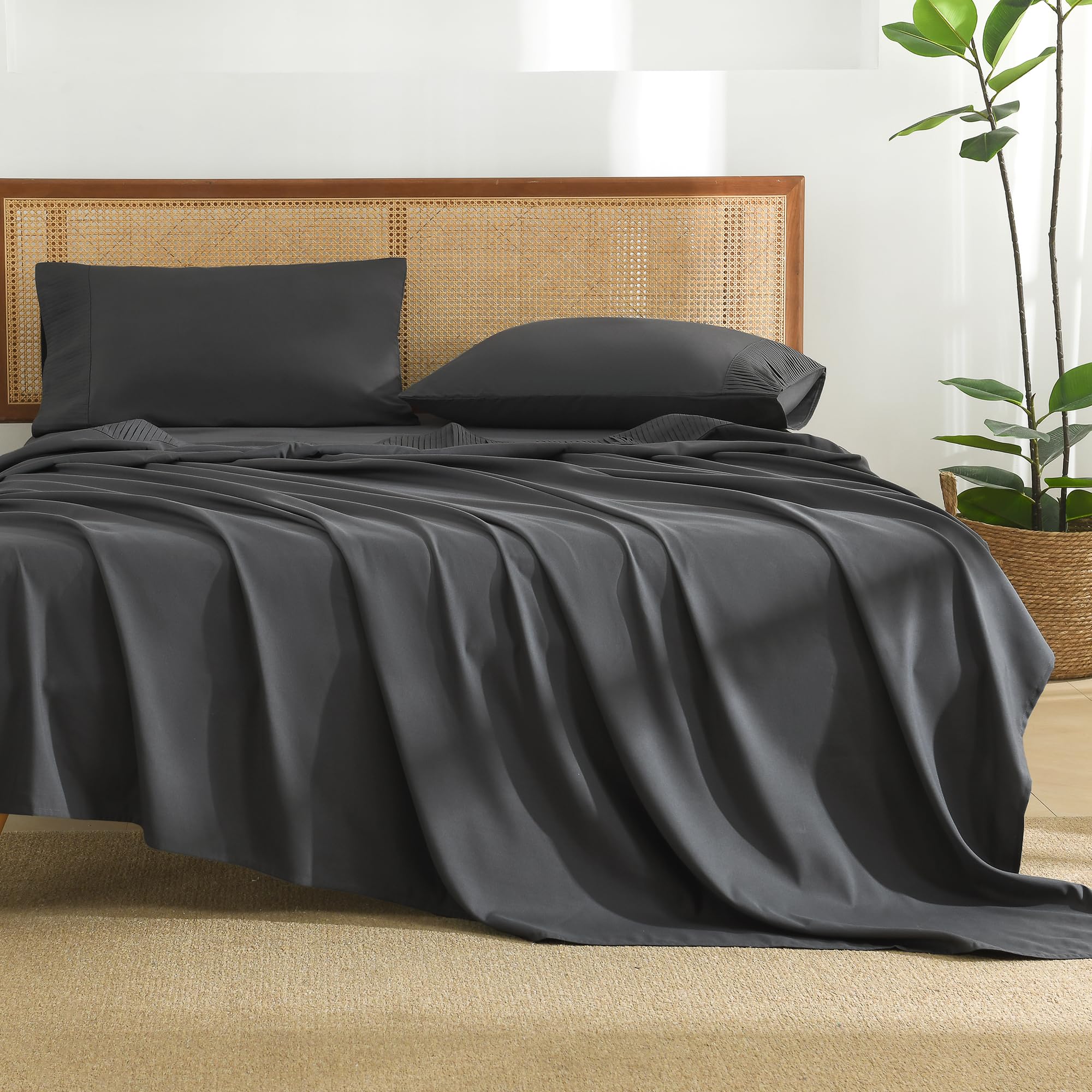 Andency Dark Grey Sheets King Set 4 Pieces, Super Soft Sheets For King Size Bed, Microfiber King Sheet Set, Deep Pocket Up To 16