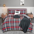Elegant Comfort Silky Soft 8-Piece Plaid Lodge Bed-In-A-Bag Comforter Set, Includes 4Pc Smart Sheet Set, Comforter, Decorative Pillow, Matching Pillowcases And Shams - Full/Queen, Gray