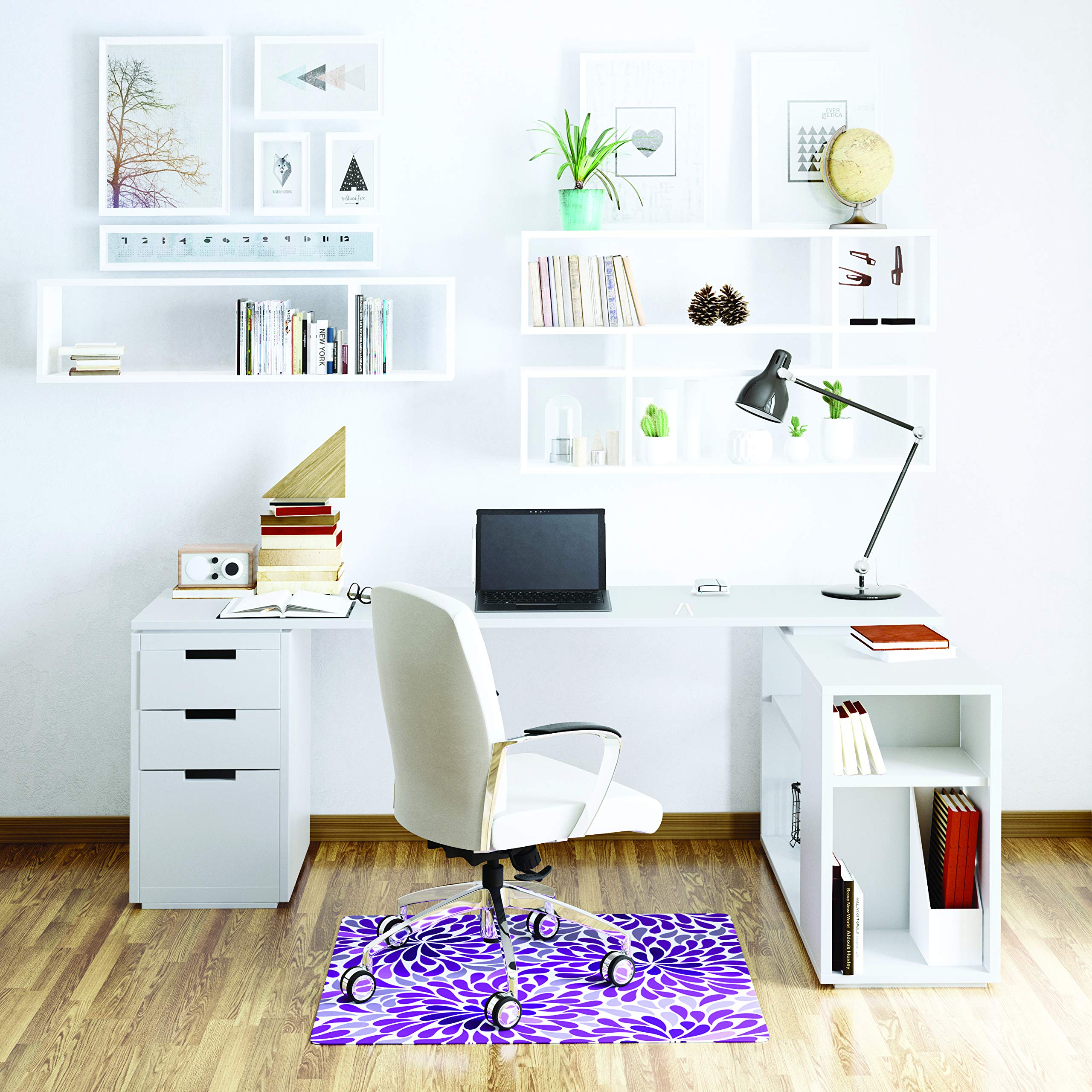 Deflecto FashionMat Chair Mat, Purple Rain Design, Hard Floor and Flat Pile Carpet Use, Non-Studded Rectangle, 35” x 40”