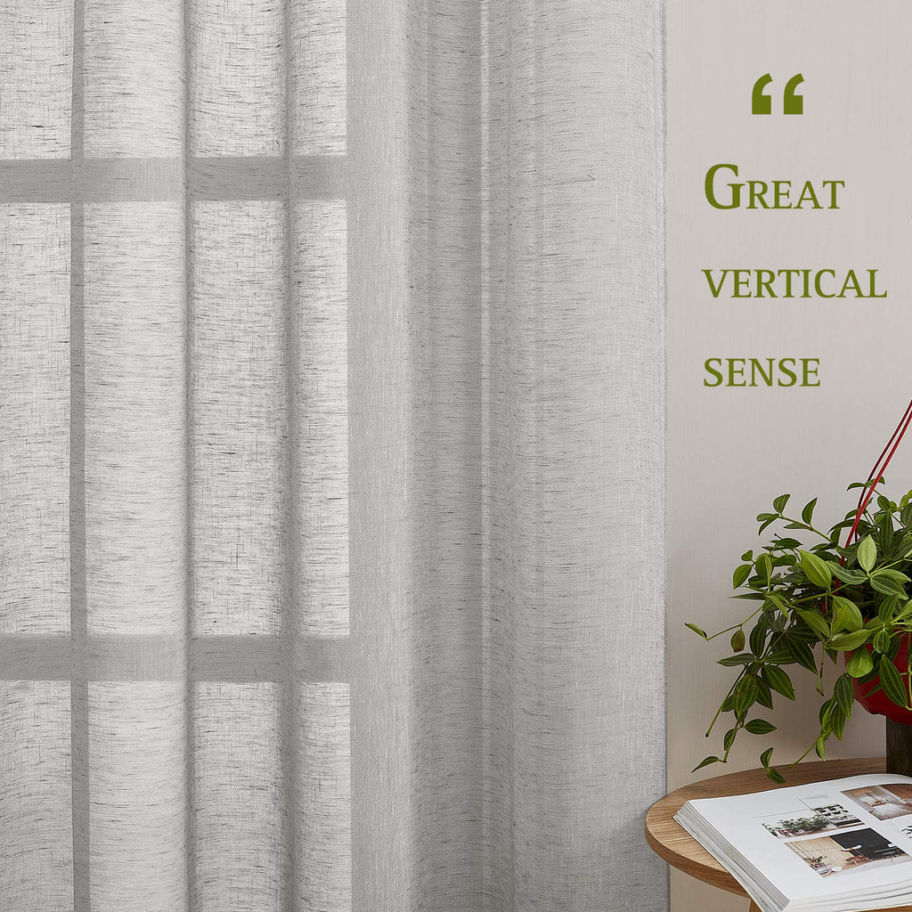 Nicetown Sheer Linen Bedroom Window Curtains 84 Inches Length, Grommet Privacy Semitransparent Light Filtering Flax Sheer Window