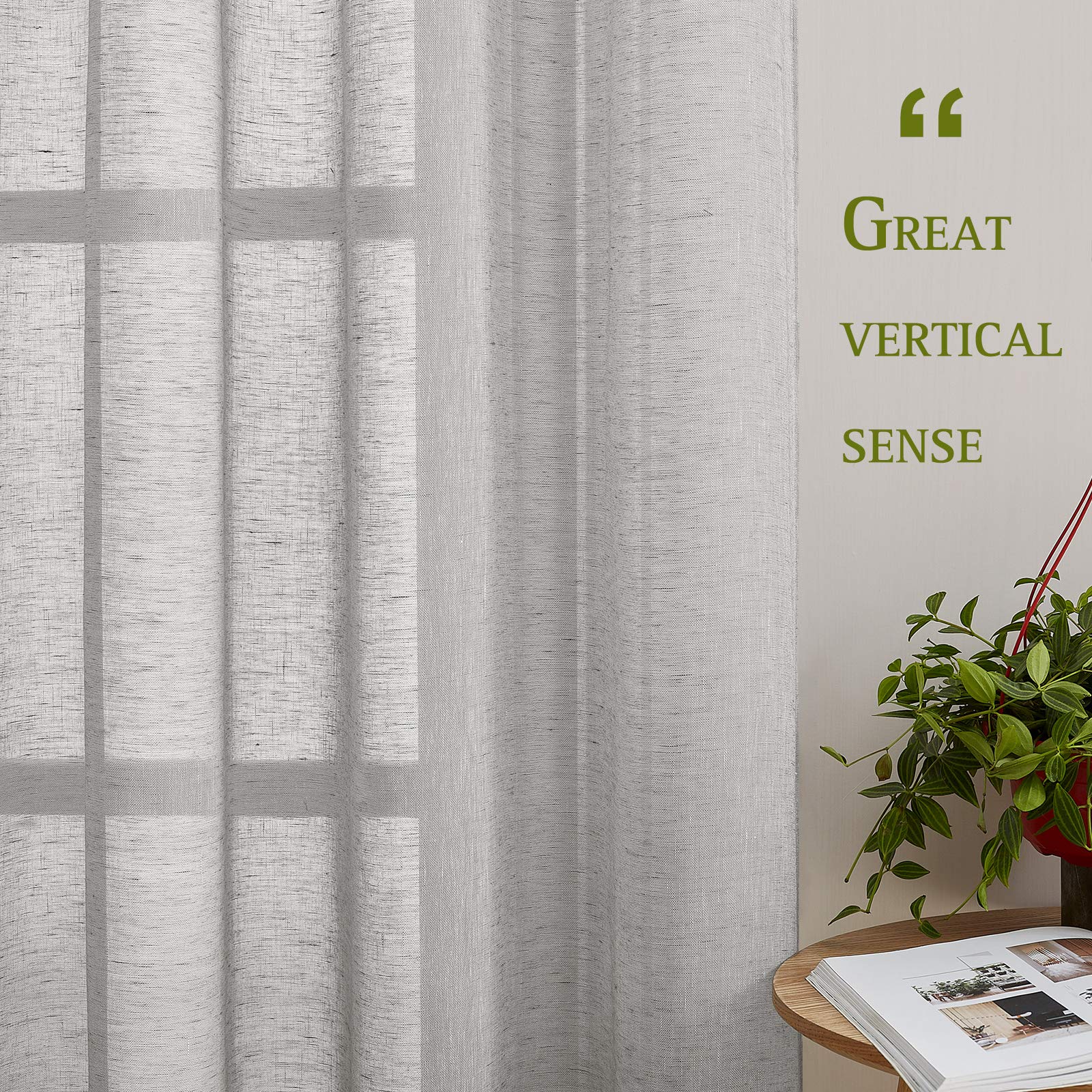 Nicetown Sheer Linen Bedroom Window Curtains 84 Inches Length, Grommet Privacy Semitransparent Light Filtering Flax Sheer Window