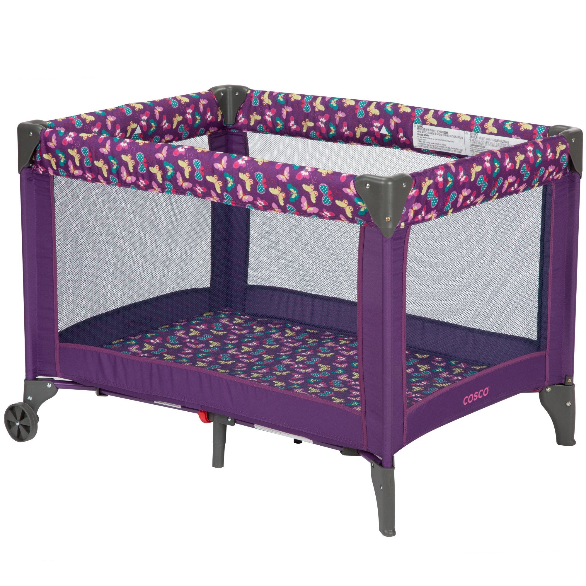 Cosco Funsport Compact Portable Playard, Lightweight, Easy Set up, Foldable Baby Playpen with Carry Bag, Butterfly Twirl
