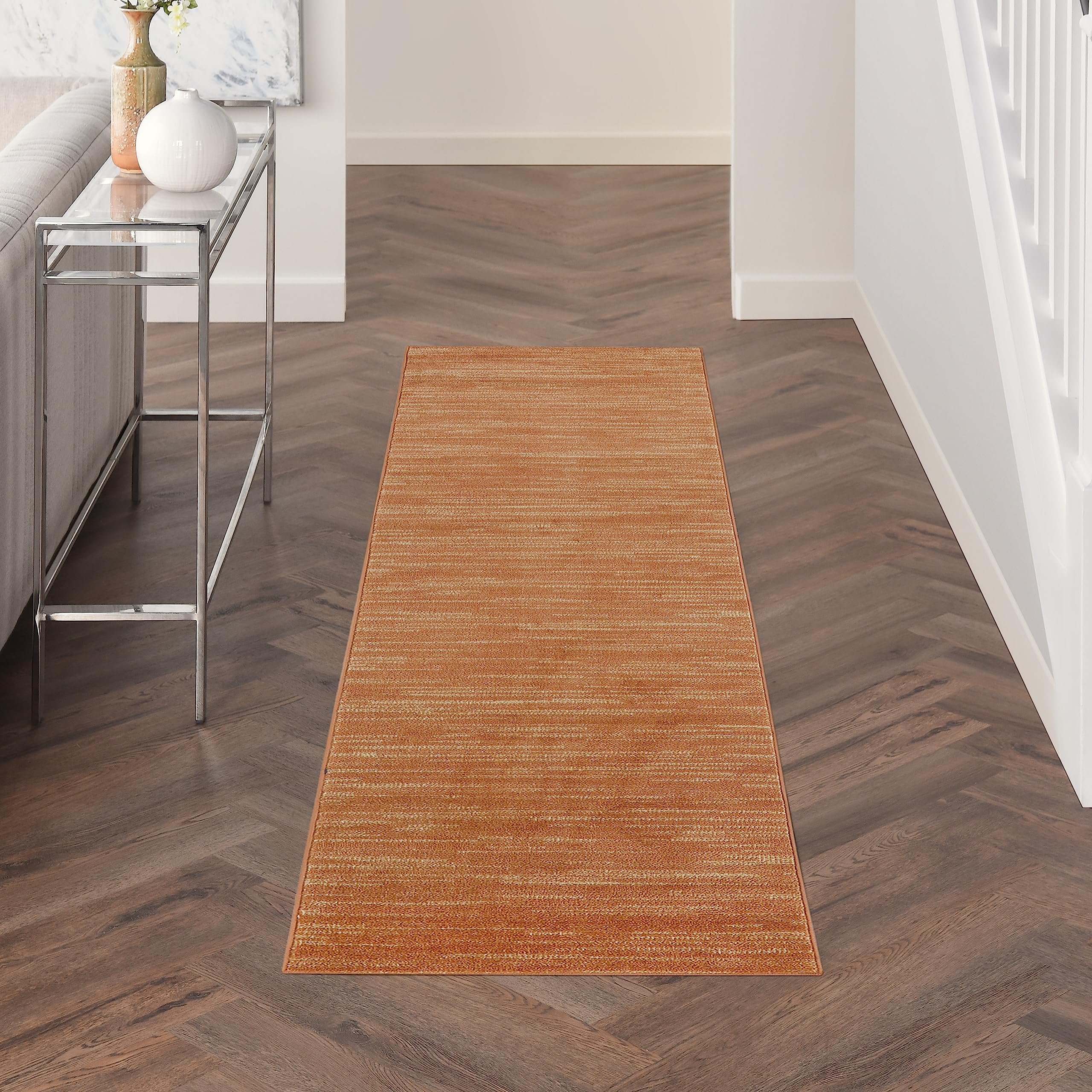 Nourison Essentials Indoor/Outdoor Rust 2'2' X 10' Area Rug, Easy Cleaning, Non Shedding, Bed Room, Living Room, Dining Room, Backyard, Deck, Patio (2X10)