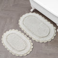 Laura Ashley Eloise 100% Cotton Oval Bath Mat 2-Piece Set with Crochet Border, Soft & Absorbent, Sandshell Beige 17 x 24/20 x 32