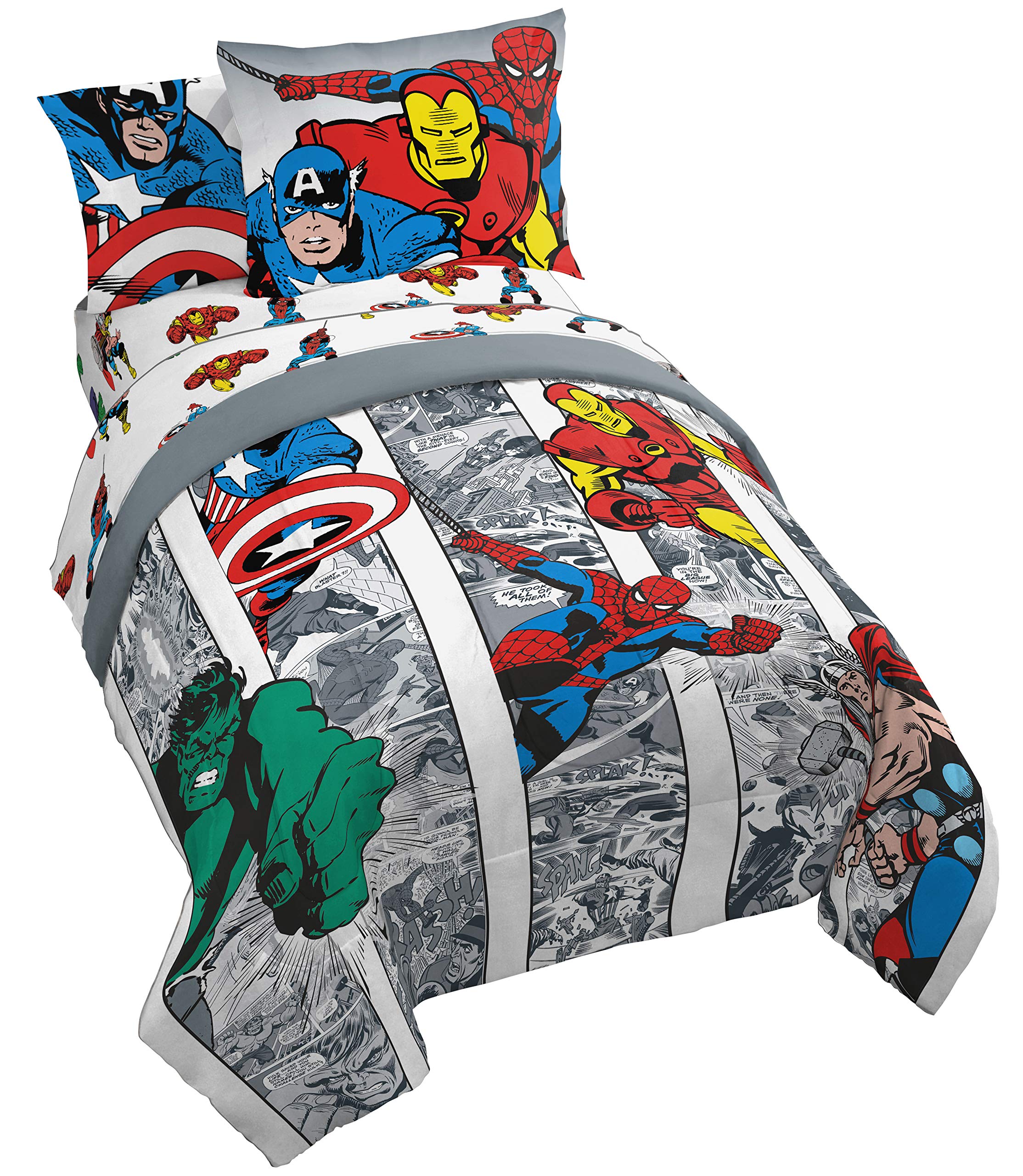 Jay Franco Marvel Avengers Comic Cool 7 Piece Full Bed Set - Includes Comforter & Sheet Set - Bedding Features Captain America,