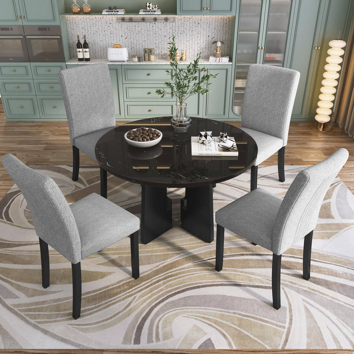 Think 30 5-Piece Round Dining Table Set, 43-Inch Modern Dining Table And 4 Upholstered Chairs For Dining Room, Kitchen Room, Liv