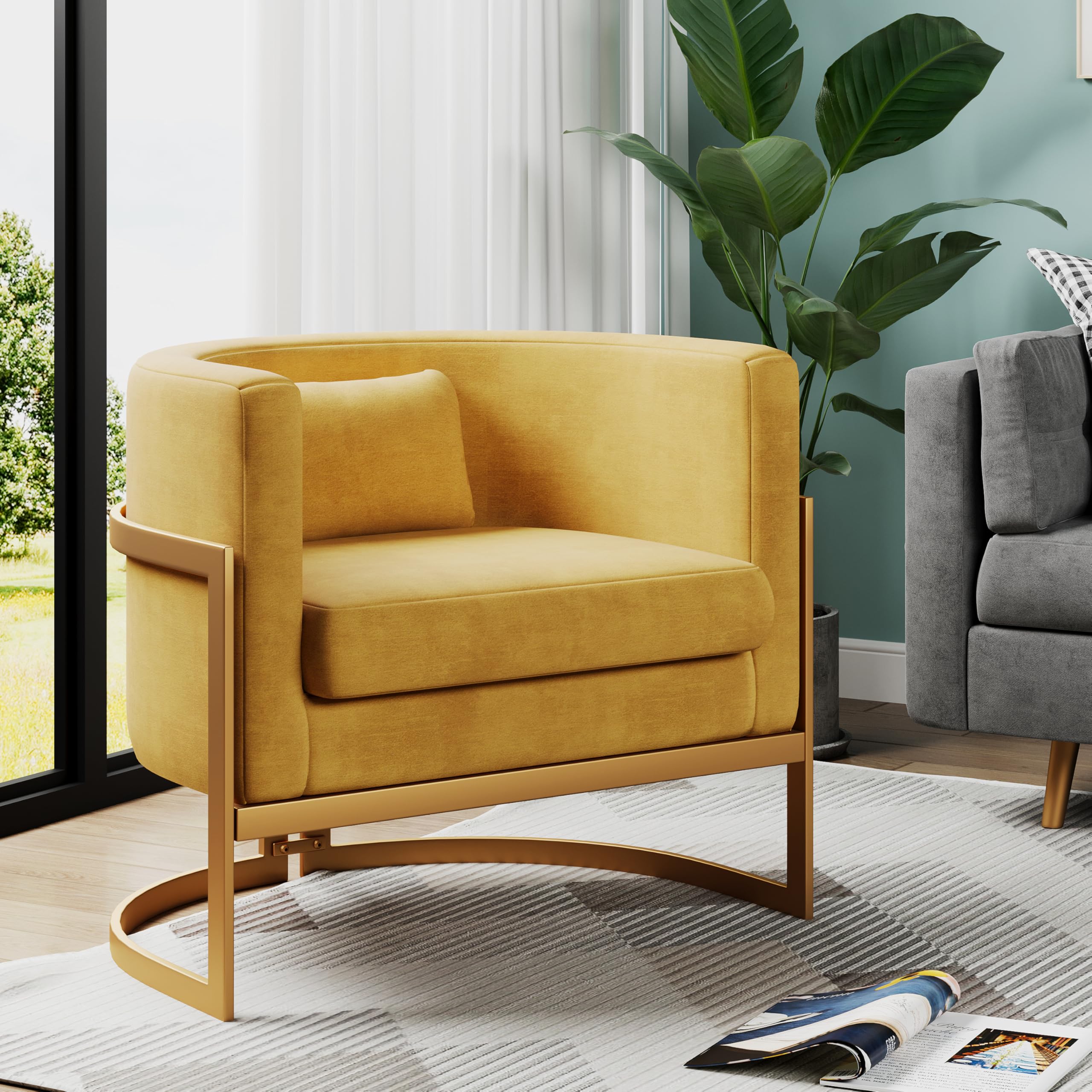 Upholstered Velvet Living Room Chair Barrel Accent Chair, Modern Armchair Mid Century Lounge Chair Sofa Tub Bucket Club Side Cha