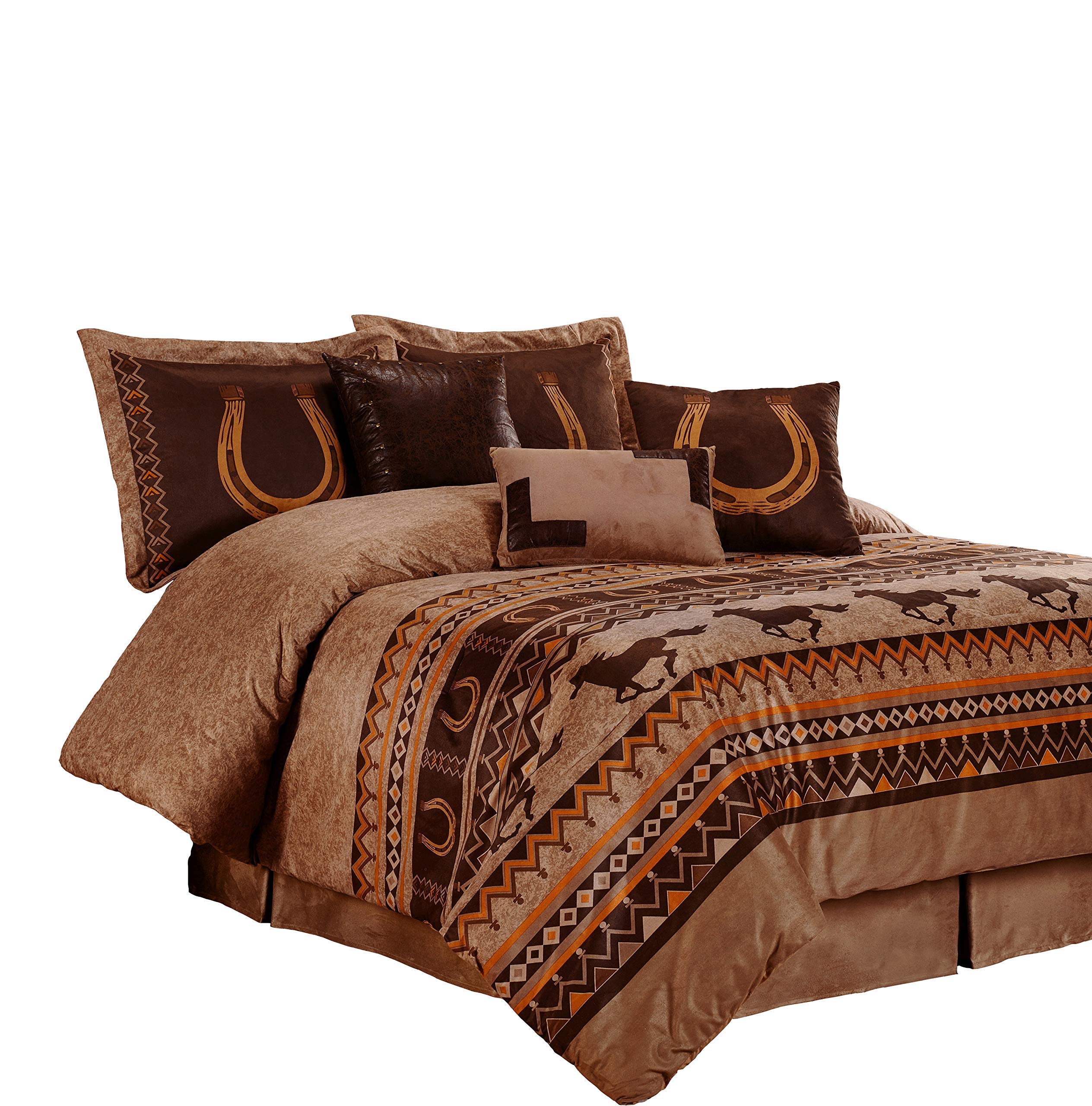 Chezmoi Collection Sedona 7-Piece Southwestern Wild Horses Microsuede Bedding Comforter Set (Queen)