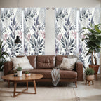 Ambesonne Leafy Art Window Curtains Pack Of 2, Muted Forest Leaves And Gentle Flowers With Geometric Cube Details, Lightweight S