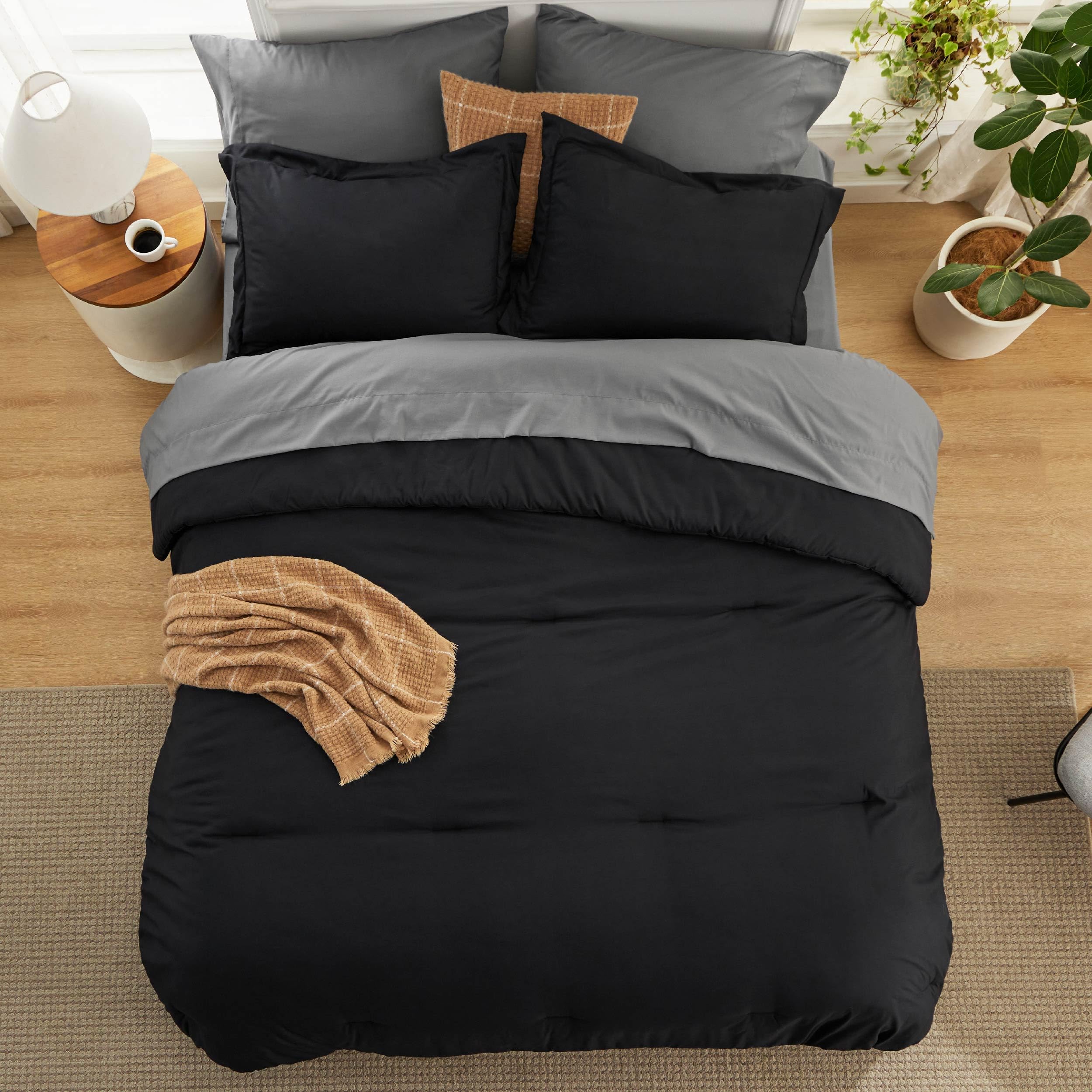 Bedsure Black And Grey Twin Comforter Set Black And Grey And Grey, 5 Pieces Lightweight Twin Bedding Sets Boho, Bed In A Bag With Comforter, Sheets, Pillowcase & Sham