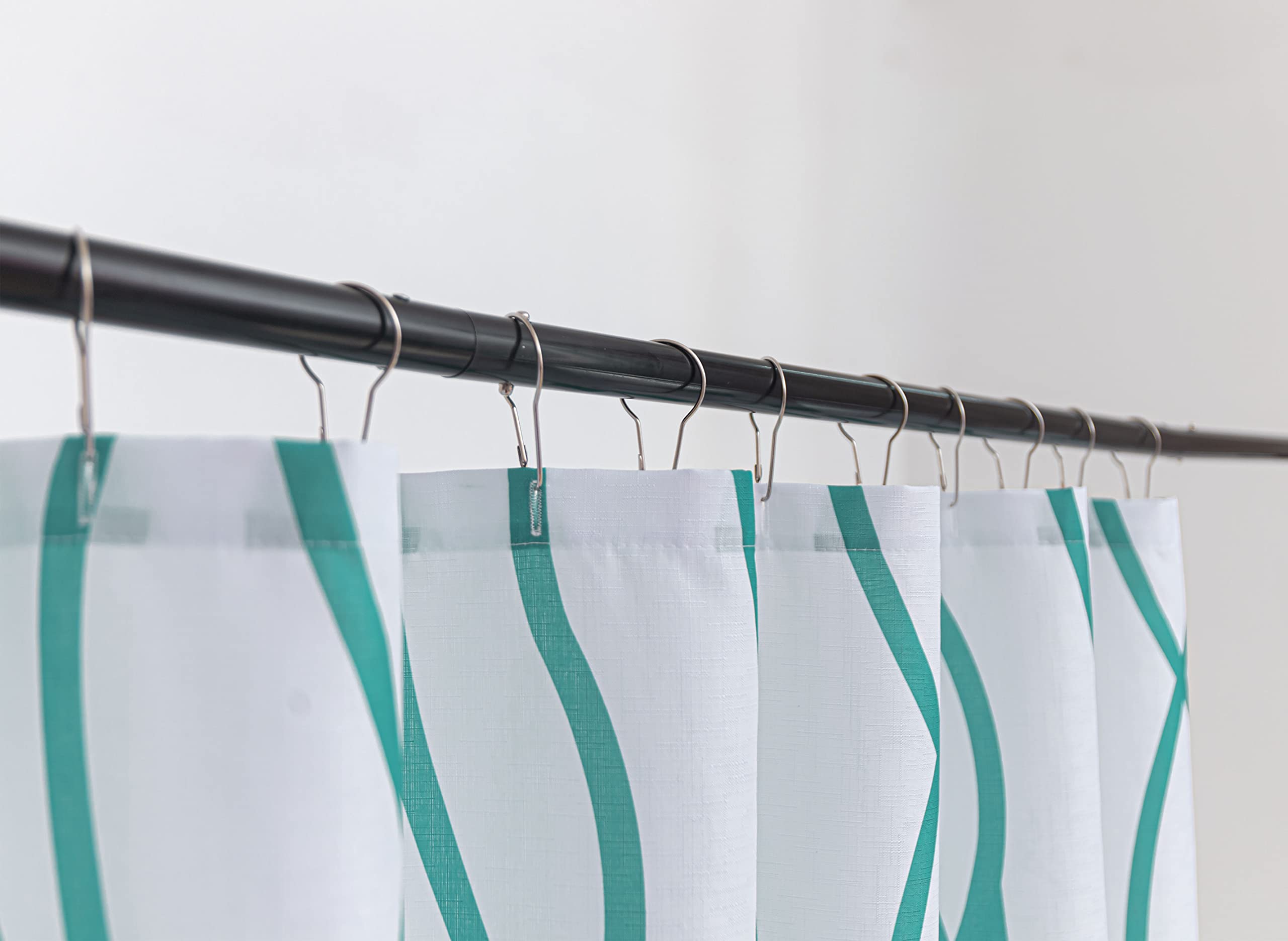 Biscaynebay Textured Fabric Shower Curtain 72X72 Inch, Turquoise Striped Printed Linen Modern Hotel Luxury Quality Cloth Bathroo