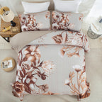 Drucon Khaki Floral Quilt Set Queen 3 Pieces Boho Flower Quilt Coverlet Set Soft Microfiber Lightweight Floral Quilted Bedspread