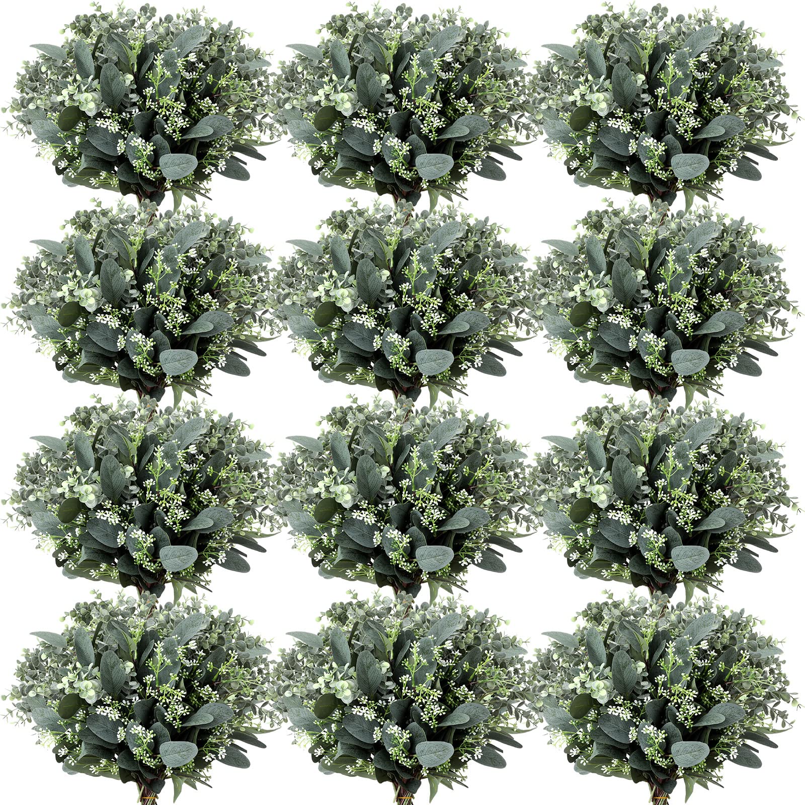 60 Pcs Mixed Eucalyptus Leaves Stems Bulk with White Seeds Artificial Silver Dollar Leaves Sprays Faux Oval Eucalyptus Leaves fo