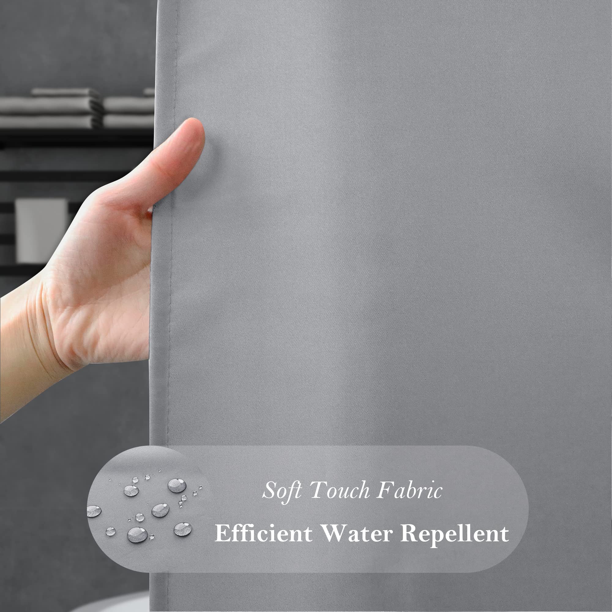 Aoohome Light Grey Stall Size Bathroom Curtain For Hotel, Fabric Shower Liner With Hooks For Hotel, Water Repellent, 54 Width X