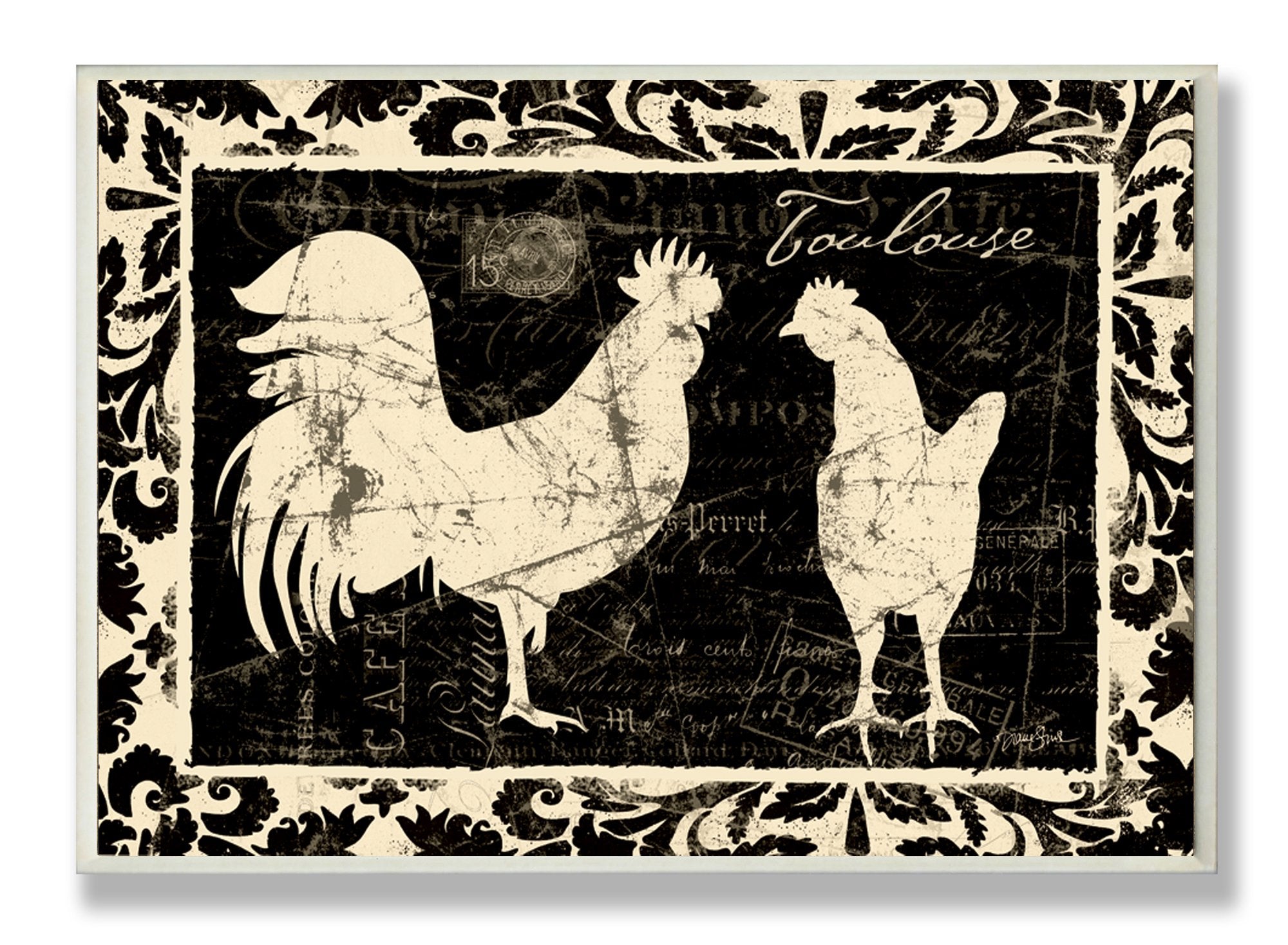 Stupell Home D  cor Cream Roosters Black Kitchen Wall Plaque, 10 x 0.5 x 15, Proudly Made in USA