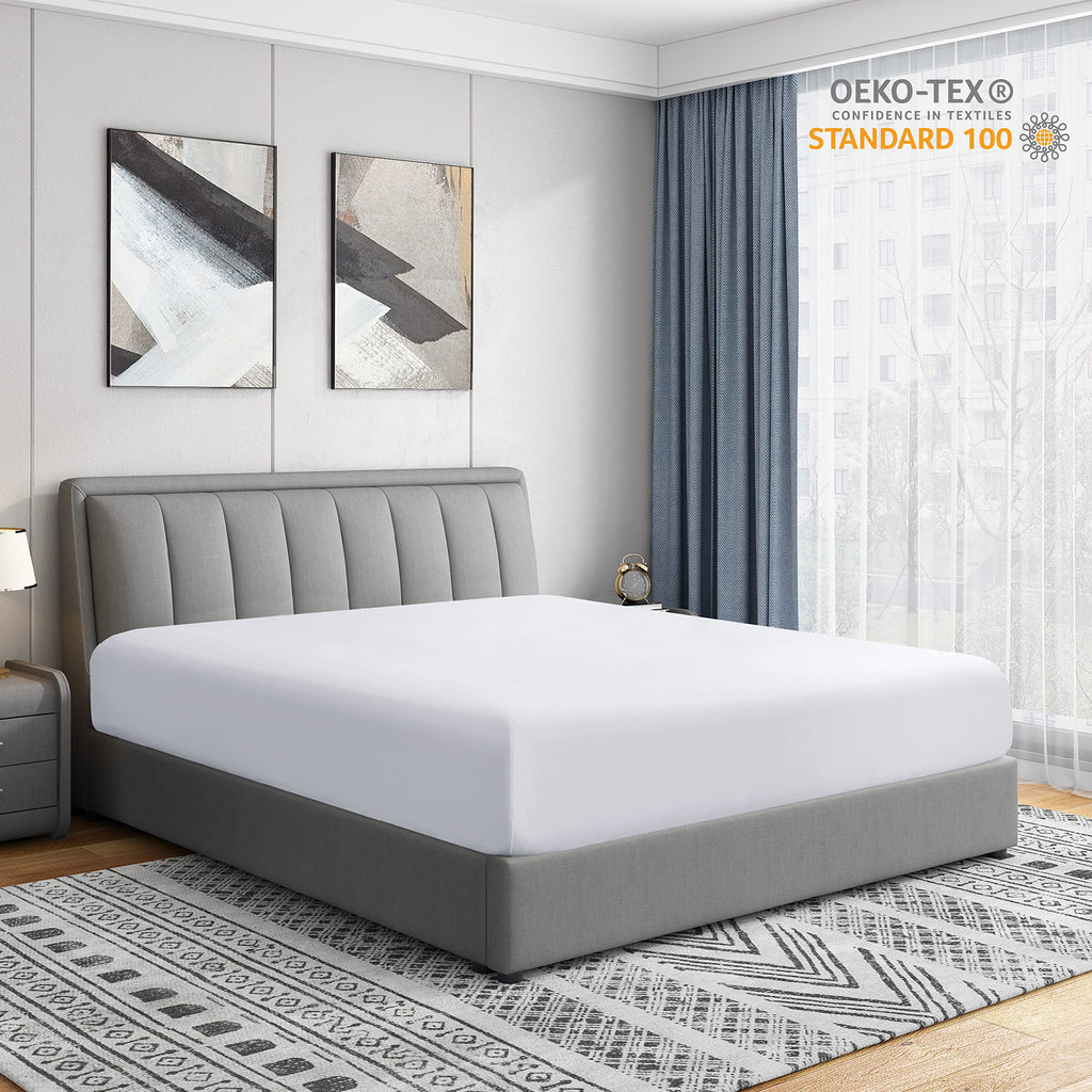 Cathay Home King Fitted Sheet - Double Brushed Ultra Soft – Wrinkle & Fade Resistant - 14' Standard Pocket Fitted Sheet Only - Good Fit For 12'-16' Deep Mattress (King, White)
