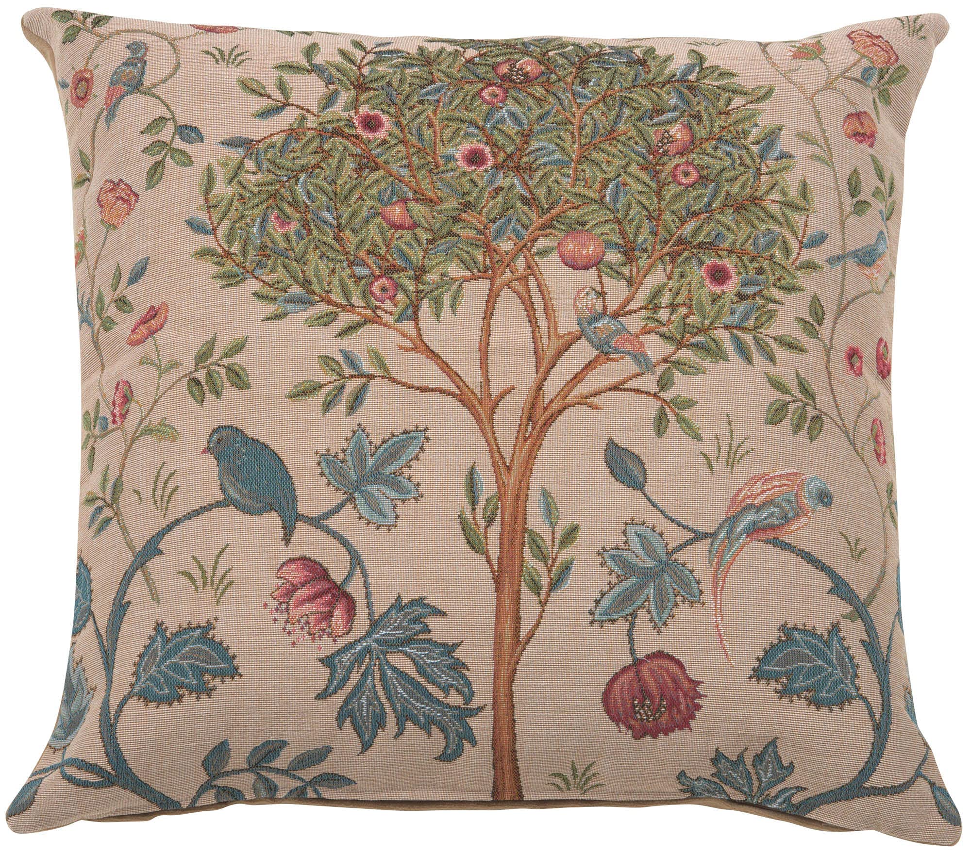 Charlotte Home Furnishings Inc. C Kelmscott Tree Beige Square Throw Pillow Cover - 19 X 19 Decorative Boho Cushion Case For Euro