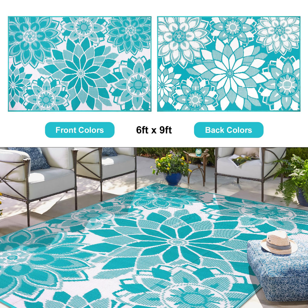 Lokhom Outdoor Rug For Patio, 6'X 9' Reversible Plastic Straw Area Rugs Mat, Waterproof Mat For Camper Indoor Outdoor Carpet For