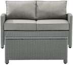 Crosley Furniture Bradenton 2-Piece Wicker Outdoor Coffee Table and Loveseat Patio Furniture Set for Porch, Gray with Gray Cushions