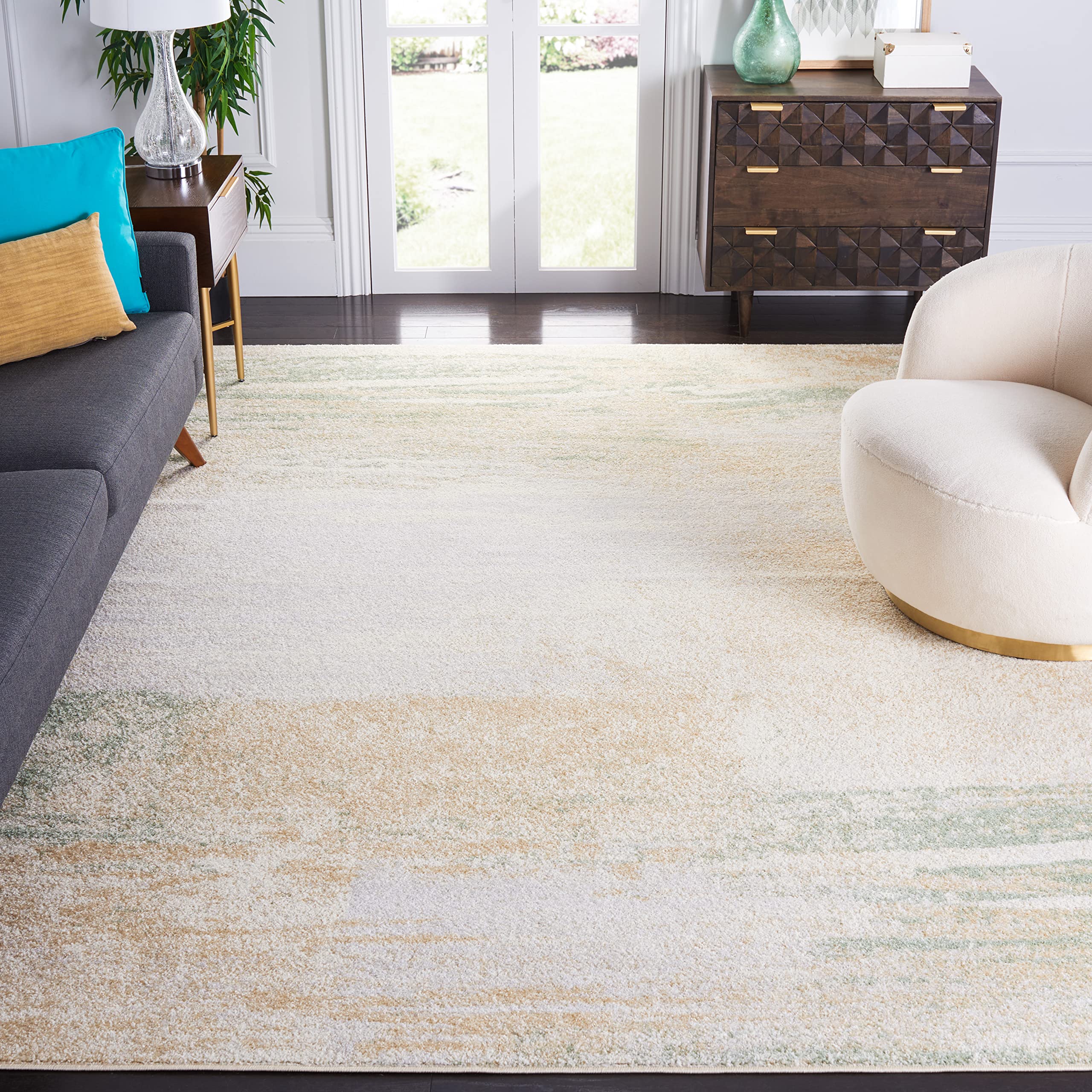 SAFAVIEH Adirondack Collection Area Rug - 9 x 12, Ivory & Gold, Modern Abstract Design, Non-Shedding & Easy Care, Ideal for Hi