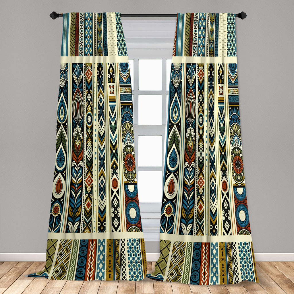 Ambesonne Bohemian Curtains, Modern Ethnic Themed Ornaments With Southwestern Inspirations, Window Treatments 2 Panel Set For Li