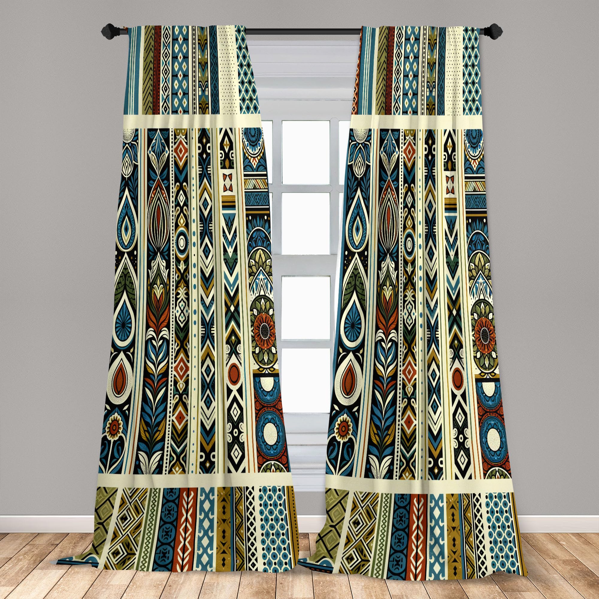 Ambesonne Bohemian Curtains, Modern Ethnic Themed Ornaments With Southwestern Inspirations, Window Treatments 2 Panel Set For Li