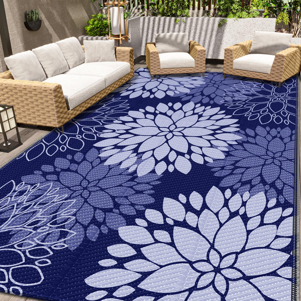 Luxstep Outdoor Rug Waterproof Outdoor Plastic Straw Rug Reversible Patio Rug Mat Outdoor Decor Large Area Mats For Rv, Picnic, Backyard, Deck, Balcony, Porch, Beach, Camping, 6'X 9',Blue