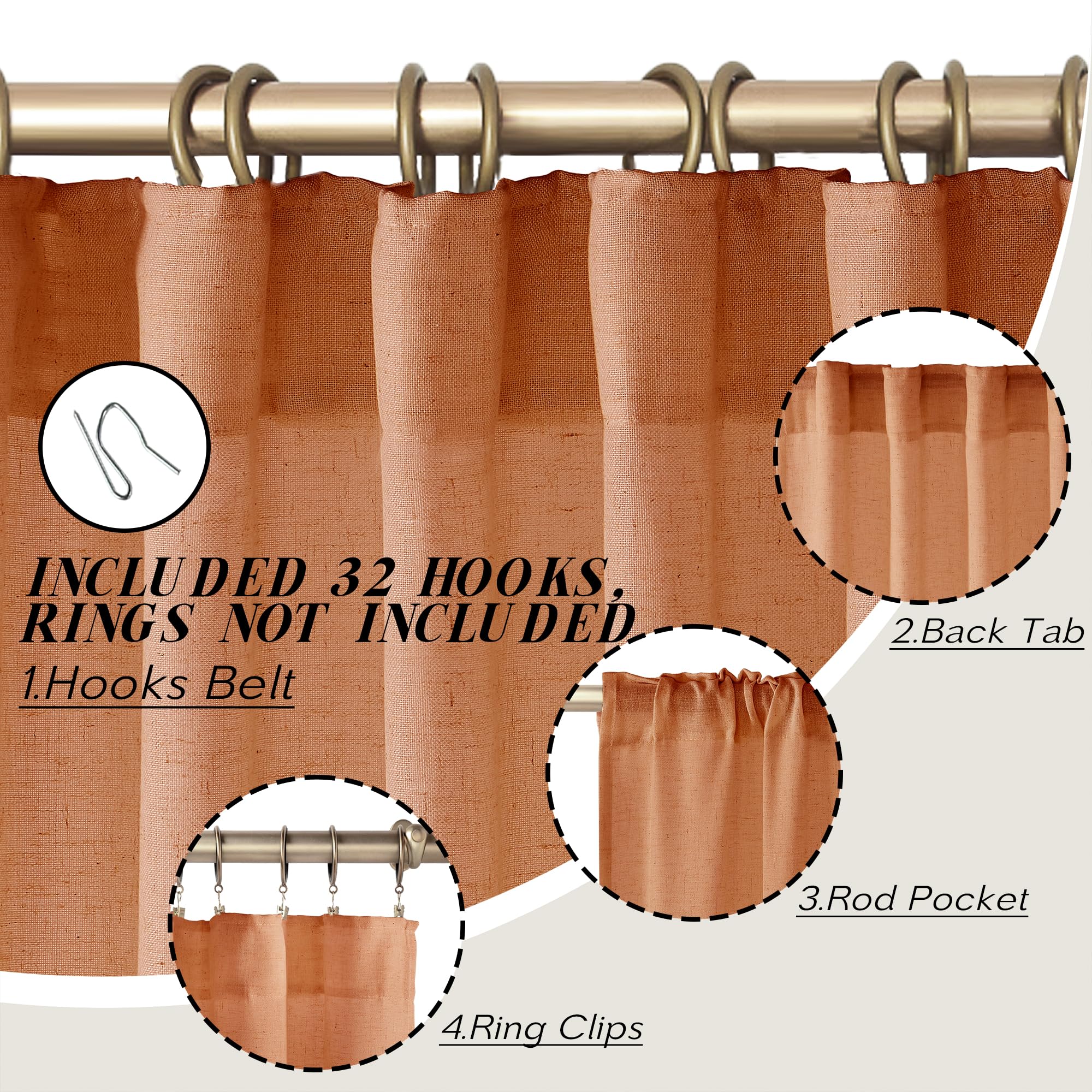 Panelsburg Terracotta Curtains 84 Inches Long For Living Room,Boho Rustic Farmhouse Aztec Semi Sheer Linen Western Curtains For