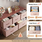 Wlive Dresser For Bedroom With 5 Drawers, Wide Chest Of Drawers, Fabric Dresser, Storage Organization Unit With Fabric Bins For Closet, Living Room, Hallway, Pink And Rose Gold