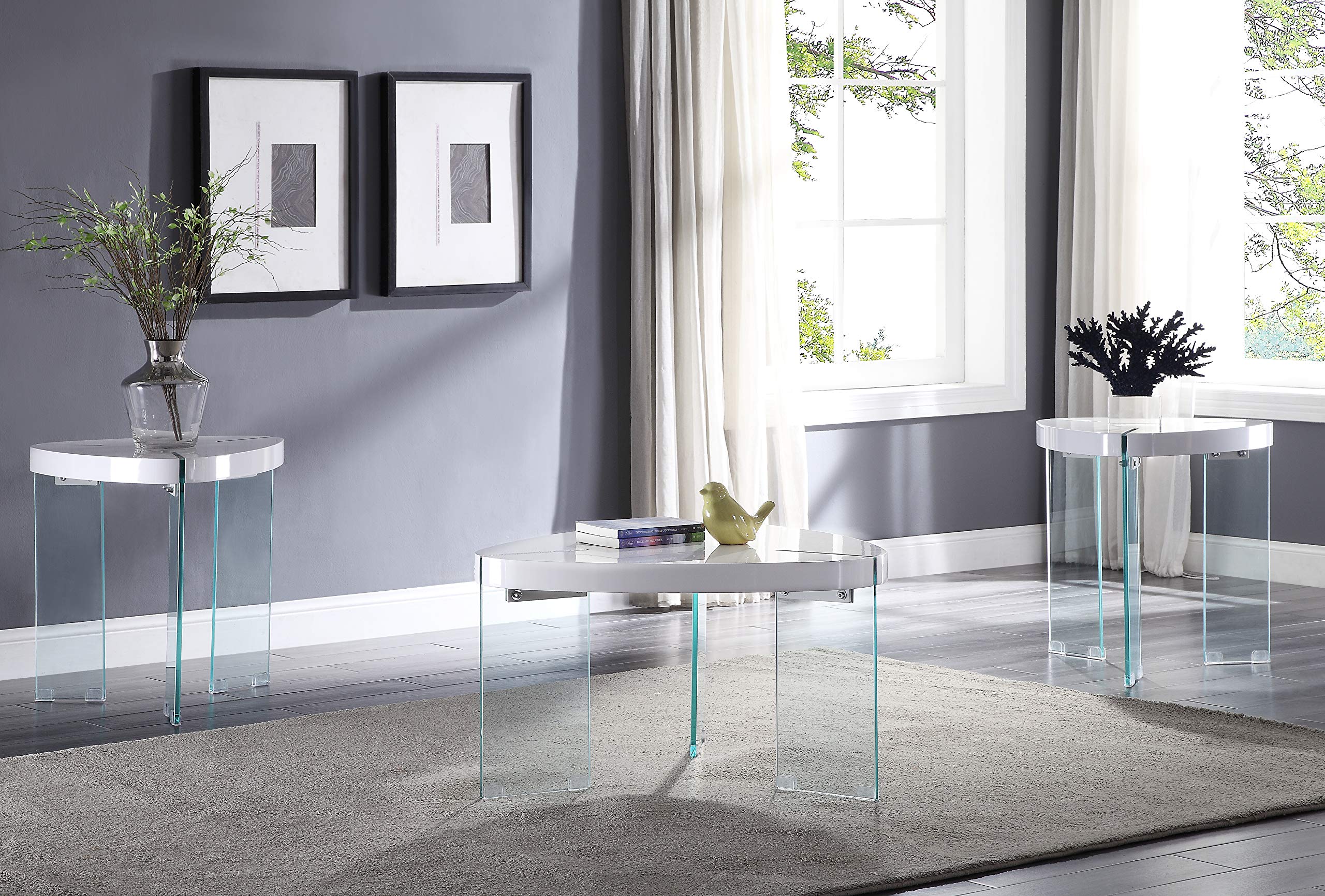 Acme Noland Coffee Table in White High Gloss & Clear Glass