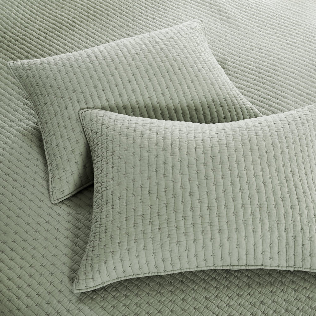 Levtex Home - Cross Stitch Desert Sage Quilt Set - 100% Cotton - Full/Queen Quilt (88X92In.) + 2 Standard Shams (26X20In.) - Rev