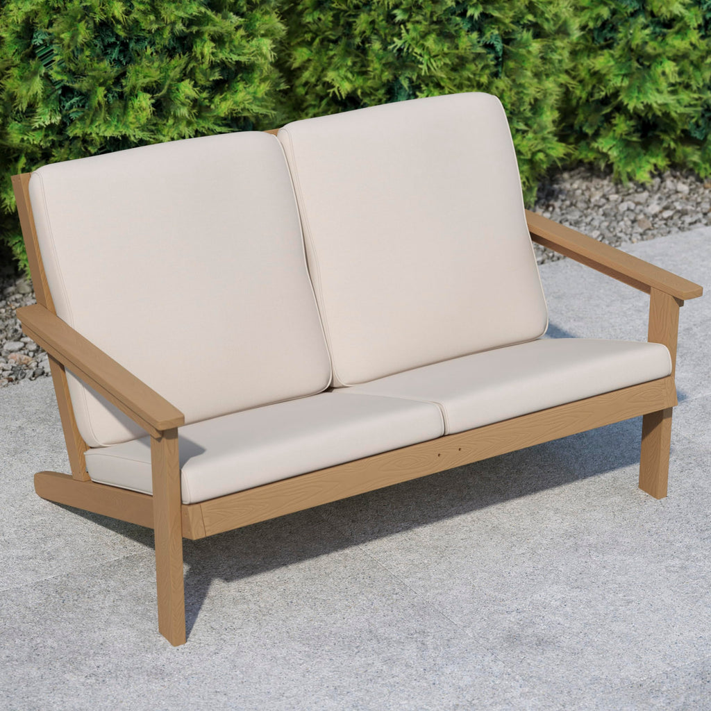Flash Furniture Charlestown Adirondack Style Deep Seat Patio Loveseat with Cushions - Natural Cedar Poly Resin Frame - Cream All-Weather Cushions - Indoor/Outdoor
