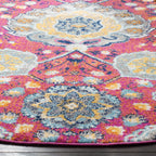 Safavieh Madison Collection 4' Round Fuchsia / Gold Mad600A Boho Chic Glam Paisley Non-Shedding Dining Room Entryway Foyer Livin