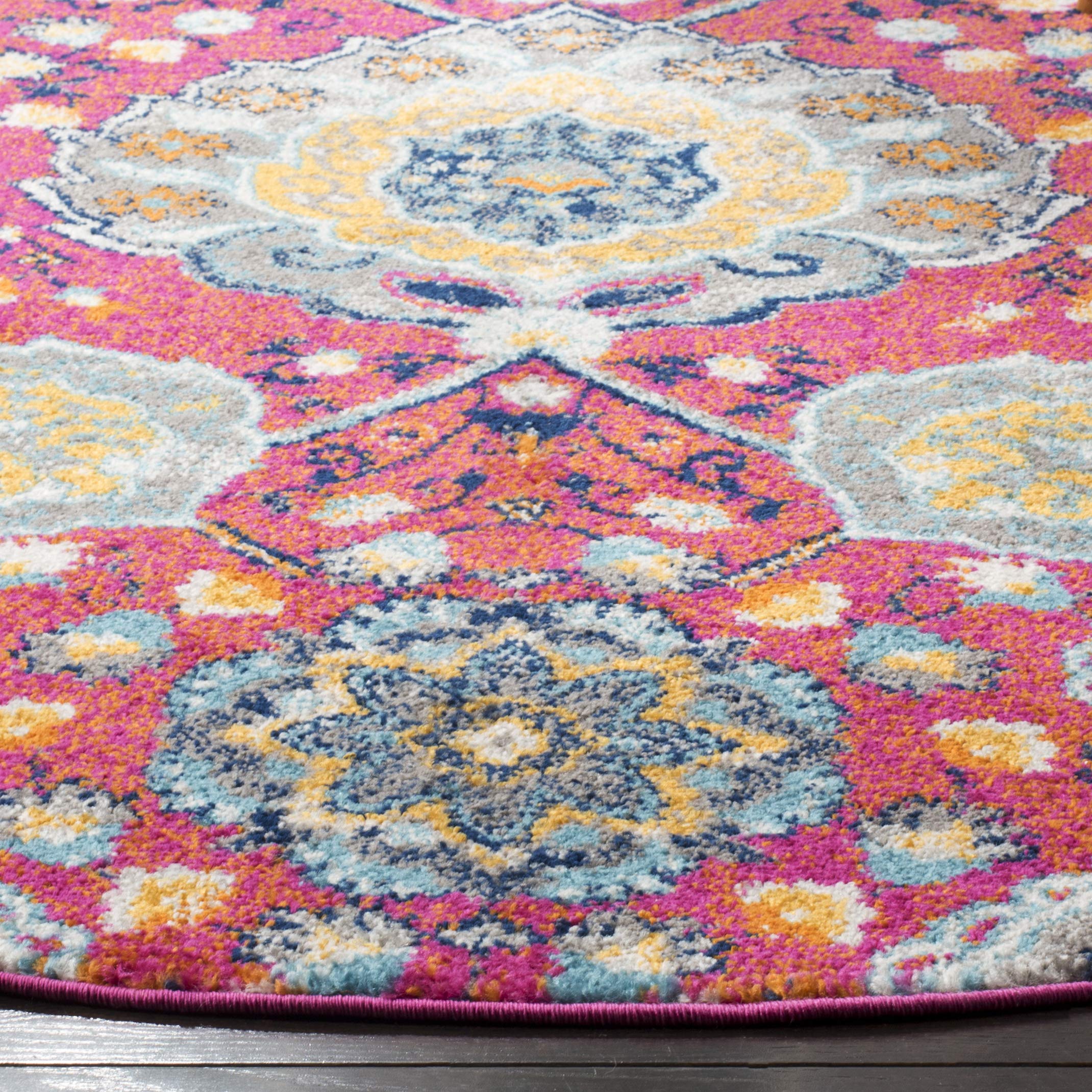 Safavieh Madison Collection 4' Round Fuchsia / Gold Mad600A Boho Chic Glam Paisley Non-Shedding Dining Room Entryway Foyer Livin