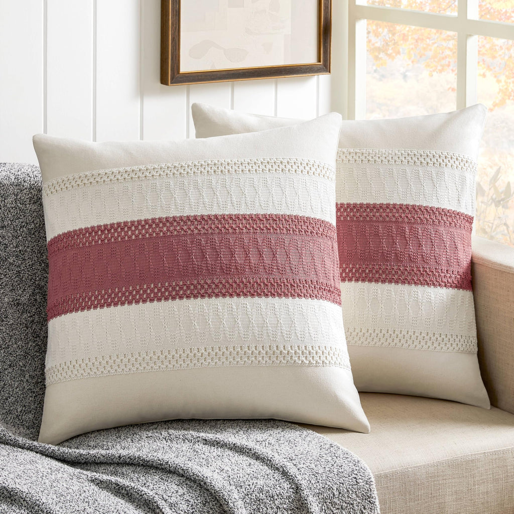 Zeemart 2 Packs Cotton Boho Throw Pillow Covers 22X22 Inch Contrast/Dusty Pink, Soft Farmhouse Decorative Couch Pillow Cases Pink Cushion Covers For Sofa Bed Living Room Home Decor