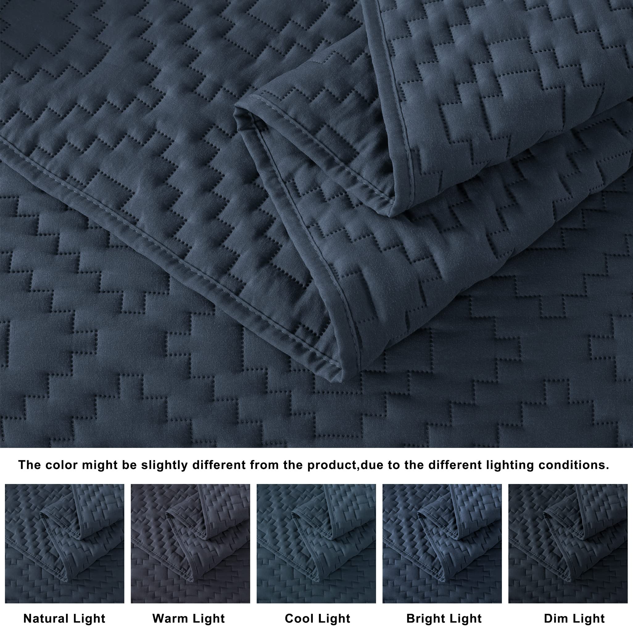 R.Share Oversized California King Size Quilt Bedding Sets With Pillow Shams, Navy Blue Cal King Lightweight Soft Bedspread Cover