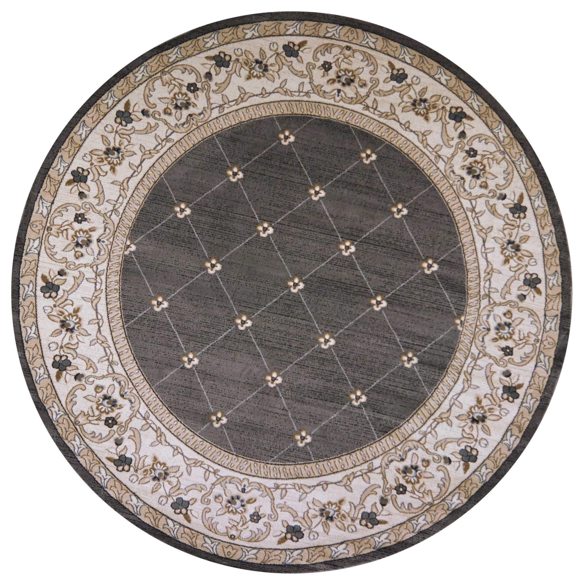 HomeRoots 352692 7'10' Round Polypropelene Grey/Ivory Area Rug