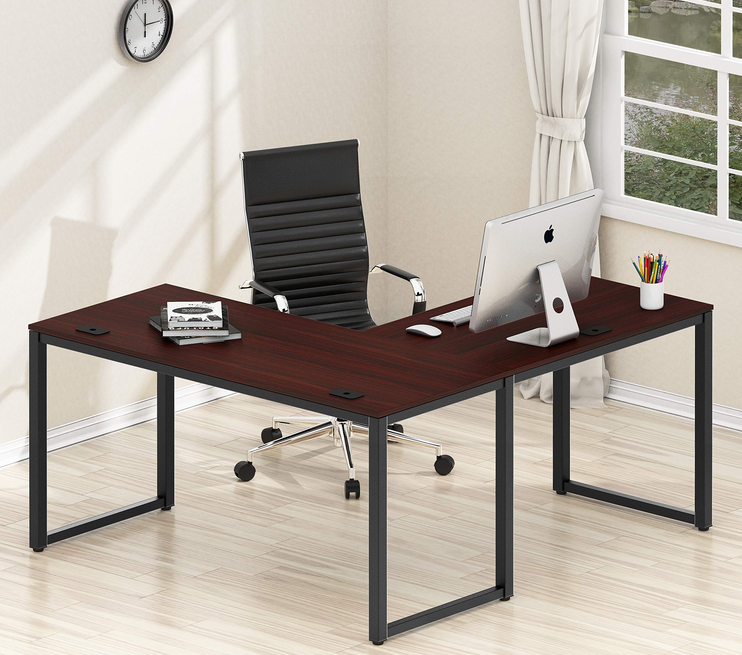 Shw Home Office 55'X60' Large L Shaped Corner Desk, 24' Deep, Cherry