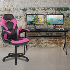 Flash Furniture Gaming Desk and Pink/Black Racing Chair Set/Cup Holder/Headphone Hook/Removable Mouse Pad Top - 2 Wire Management Holes