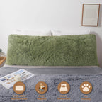 Mego Fluffy Body Pillow Cover, 20X54 Shaggy Faux Fur Body Pillow Case, Green Comfy Plush Fuzzy Body Pillowcase, Furry Long Throw