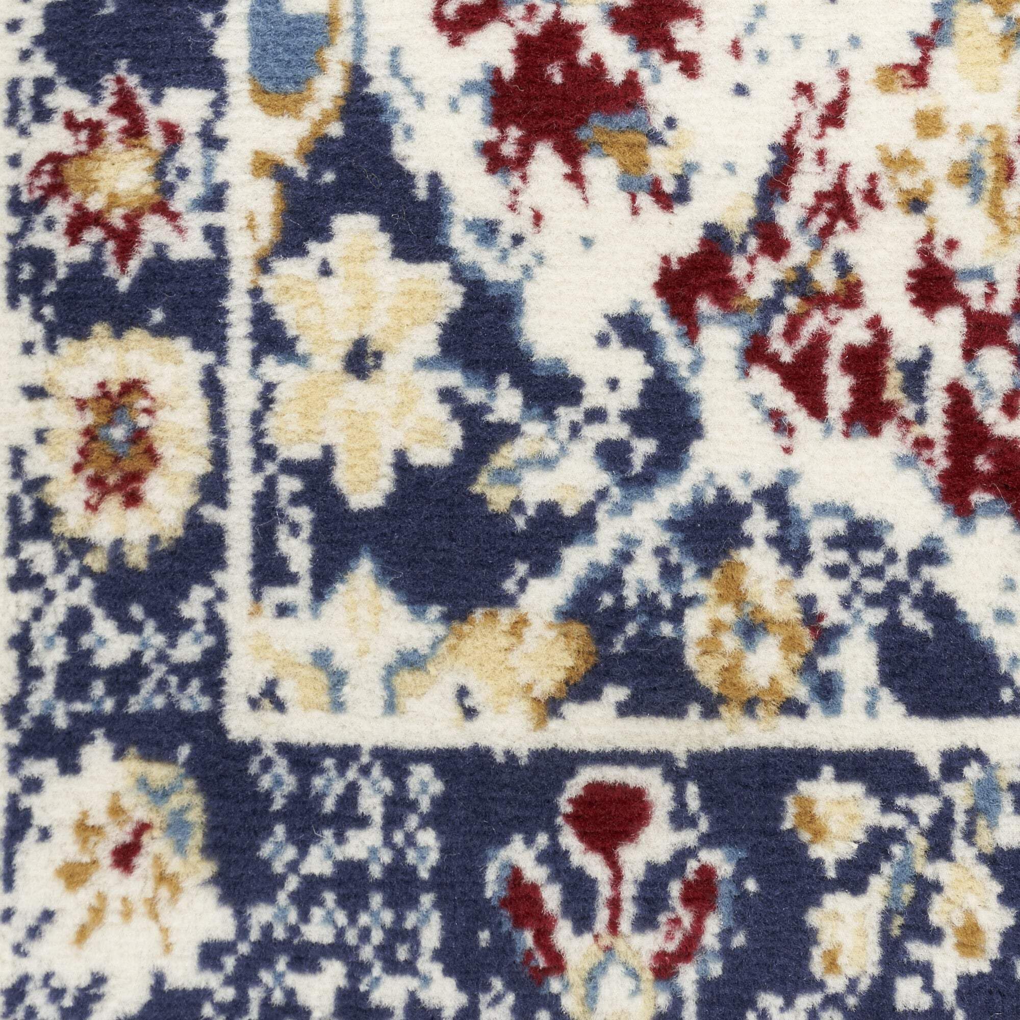 HomeRoots 522102 8 x 10 ft. Navy Blue Damask Traditional Power Loomed Distressed Rectangle Area Rug