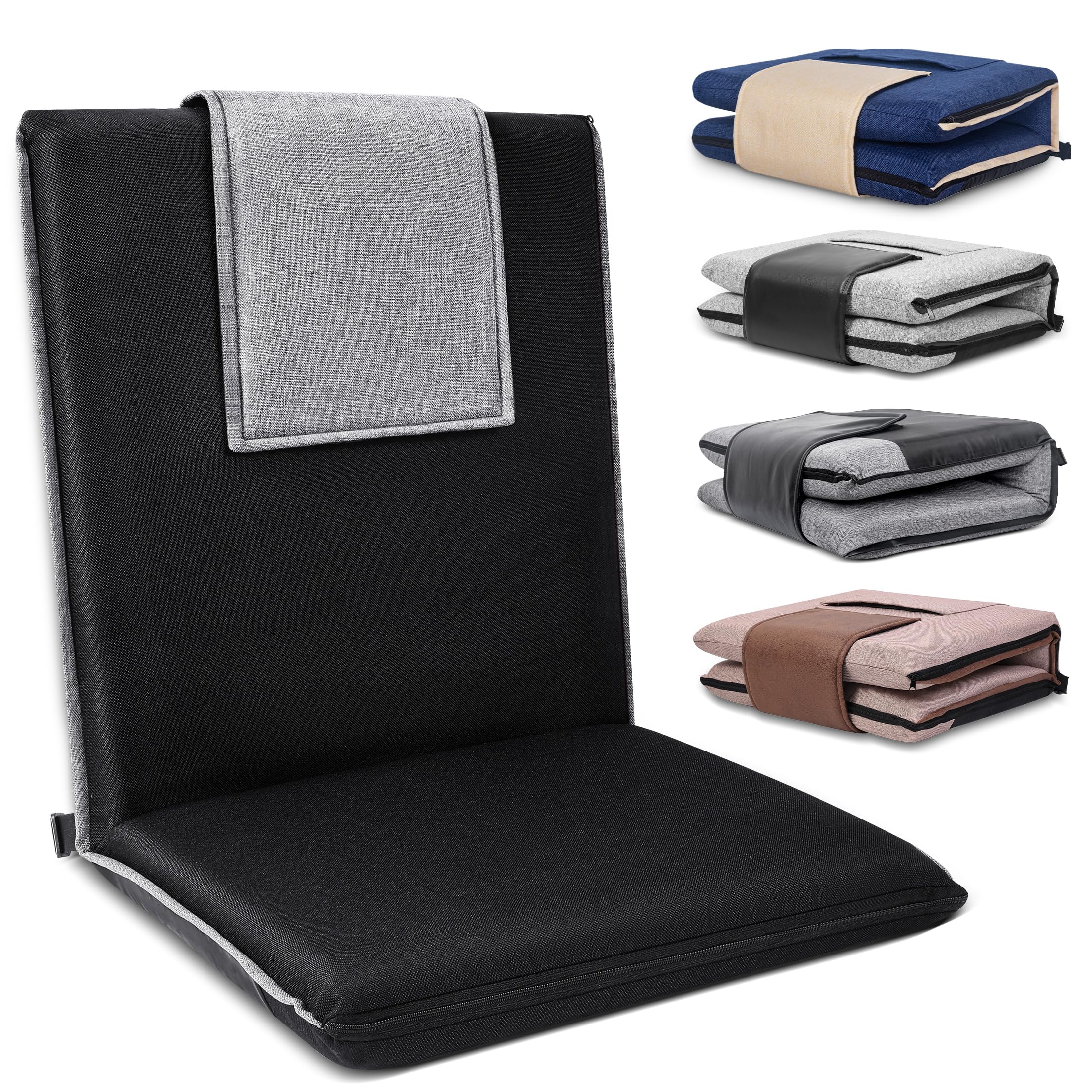 Fastmoment 14-Position Adjustable Portable Foldable Meditation Chair With Japanese Koyo Bearings & Washable Linen Cover (Black)