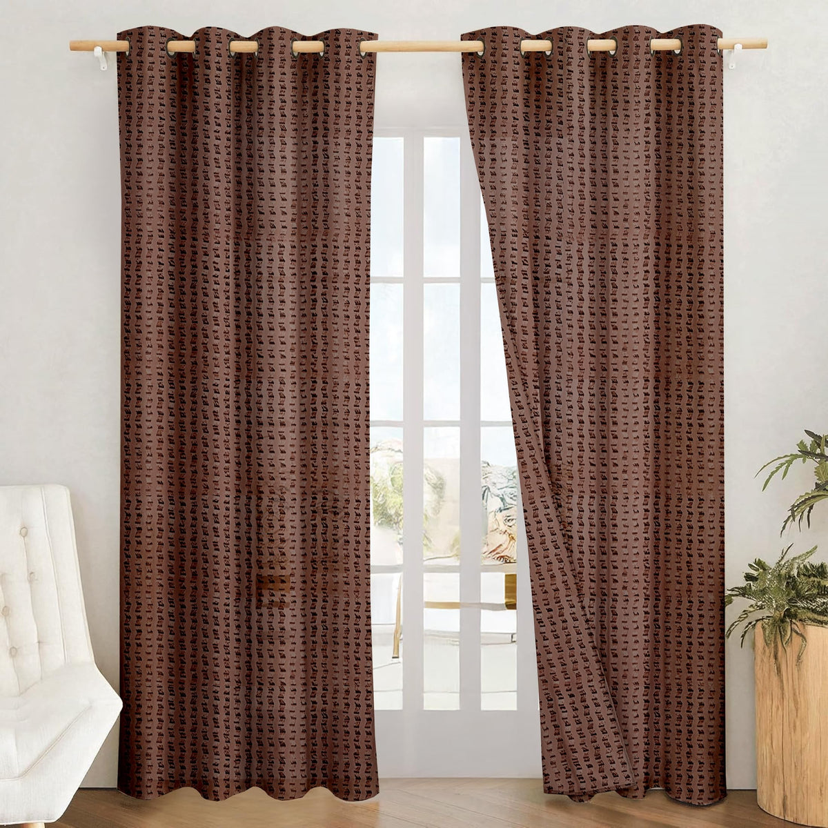 Amazon Brand  Solimo Polyester Sheer Jacquard Long Door Grommet Curtains| 9 Feet|Set of 2|Print Design|for Living Room Kids Roo