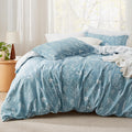 Bedsure Full Comforter Set - Mineral Blue Comforter, Cute Floral Bedding Comforter Sets, Gifts For Woman, 3 Pieces, 1 Soft Rever